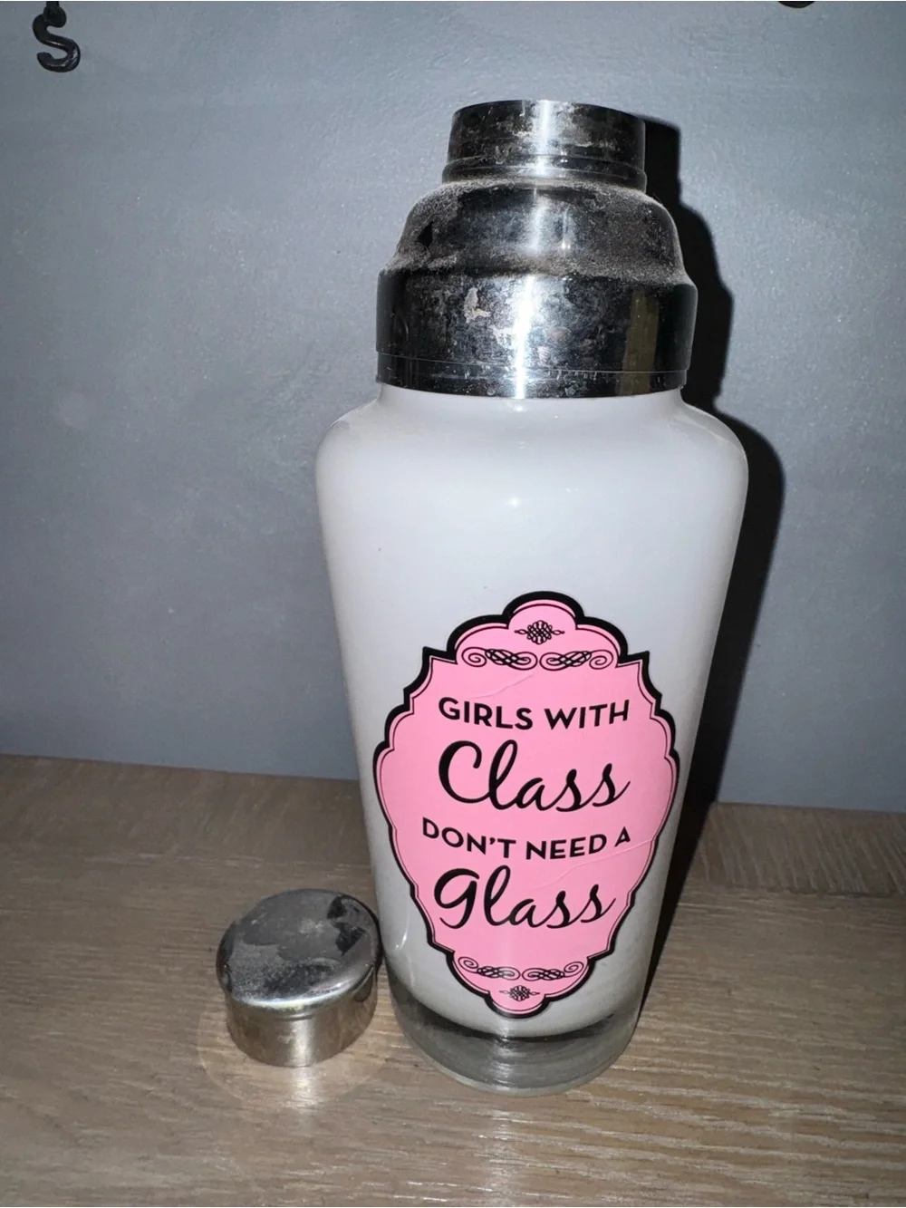 Fun White & Pink Cocktail Shaker girls with class don’t need a glass gift
